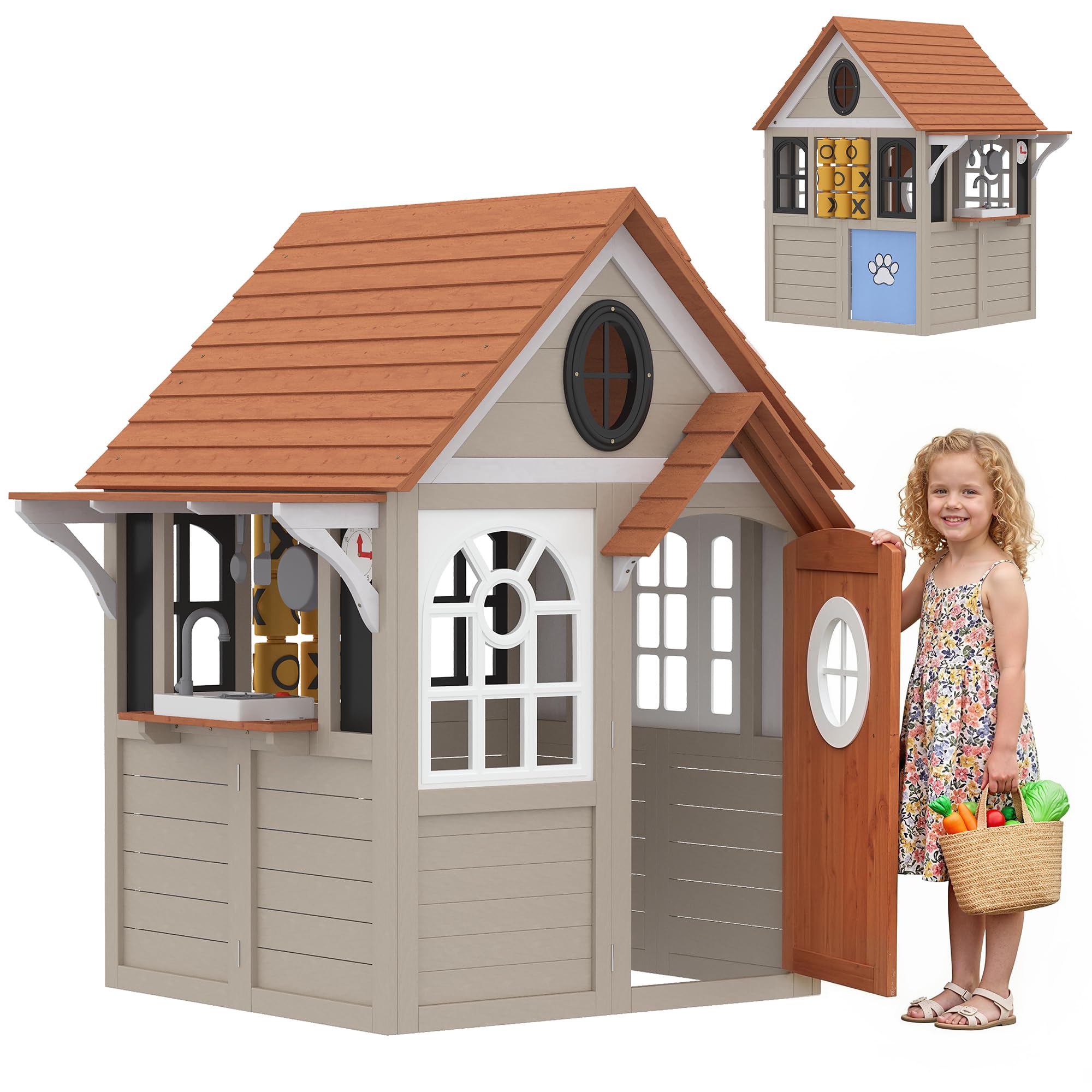 Amazon.com: Qaba Outdoor Wooden Playhouse with Dog Door, Kids